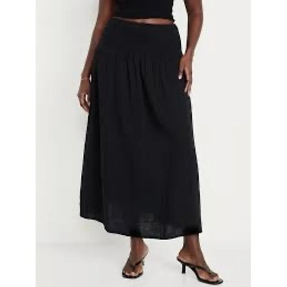 Old Navy Black Smocked Waist Cotton Gauze Maxi Skirt XL Relaxed Boho Flowy